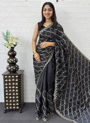 Black Color  Embroidery Work art silk saree 2