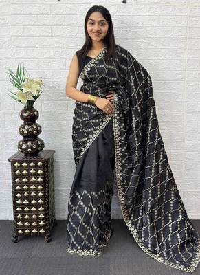 Black Color  Embroidery Work art silk saree 3