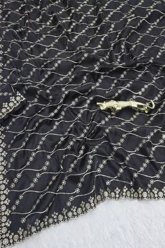 Black Color  Embroidery Work art silk saree