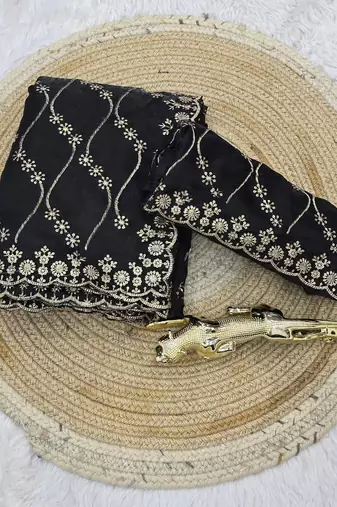 Black Color  Embroidery Work art silk saree