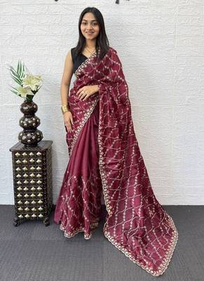 Maroon Color  Embroidery Work art silk saree 1