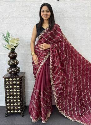 Maroon Color  Embroidery Work art silk saree 2