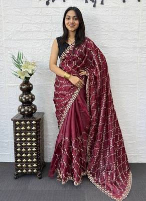 Maroon Color  Embroidery Work art silk saree 3