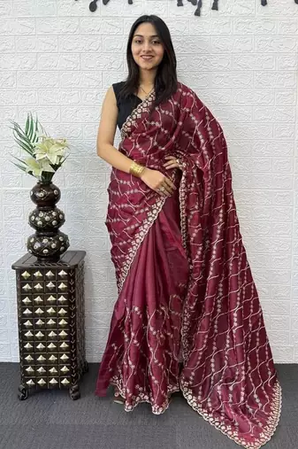 Maroon Color  Embroidery Work art silk saree
