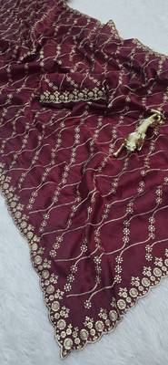 Maroon Color  Embroidery Work art silk saree 4