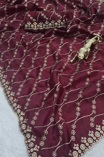 Maroon Color  Embroidery Work art silk saree