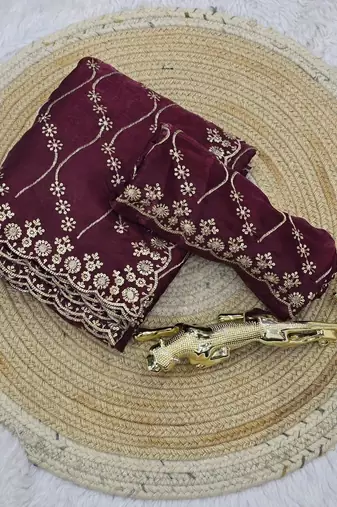 Maroon Color  Embroidery Work art silk saree