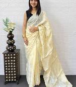 Yellow Color  Embroidery Work Silk Saree