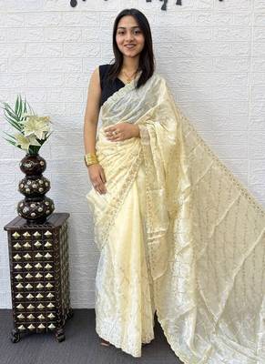 Yellow Color  Embroidery Work art silk saree 2
