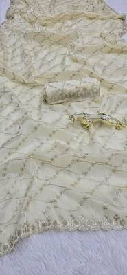 Yellow Color  Embroidery Work art silk saree 4