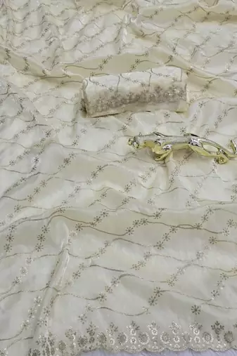 Yellow Color  Embroidery Work art silk saree