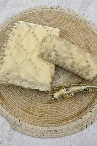 Yellow Color  Embroidery Work art silk saree