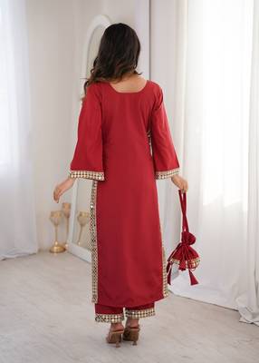 womens trending marron color natural crepe with real mirror lace work kurta set 3