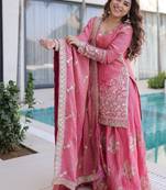 womens new pink color fendi crush with zari & sequins embroidered work