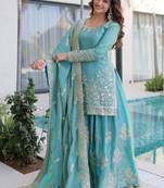 womens new sky color fendi crush with zari & sequins embroidered work