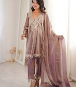 Womens new trending  fendy fabric with real mirror with coding embroidered lace work kurta set
