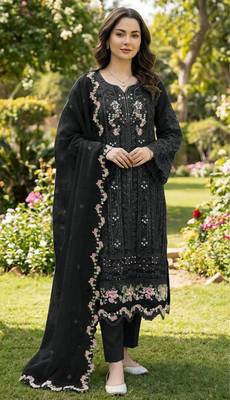 Black chiffon suit with embroidered crystal khatli  1