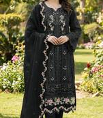 Black chiffon semi stitched suit with embroidery & crystal khatli work