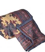 Blue FloralPrint Jaipuri Coton Double BedQuilt