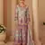 Blue crep silk free size stitched suit with digitak print & aari work