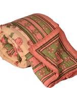 Pink FloralPrint Jaipuri Coton Double BedQuilt