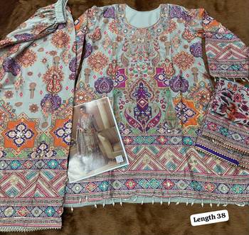 Multicolor crep silk free size stitched suit with digitak print & aari  3