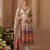 Beige crep silk free size stitched suit with digitak print & aari work