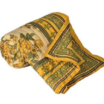 Green Floral Print Pure Cotton Double BedQuilt 1