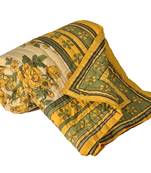 Green Floral Print Pure Cotton Double BedQuilt