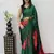 Green Color Heavy Mirror Work Satin art silk saree