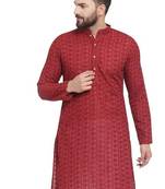 Maroon chikankari cotton embroidery men kurta