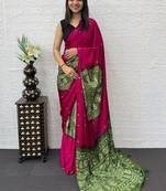 Pink Color Heavy Mirror Work Satin Silk Saree