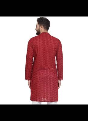 Maroon chikankari cotton embroidery men kurta 2