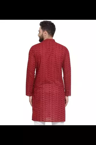 Maroon chikankari cotton embroidery men kurta
