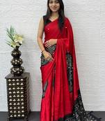 Red Color Heavy Mirror Work Satin Silk Saree