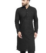 Black chikankari cotton embroidery men kurta