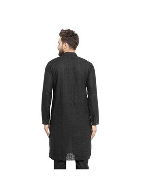 Black chikankari cotton embroidery men kurta 2