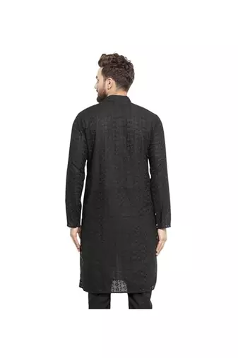 Black chikankari cotton embroidery men kurta