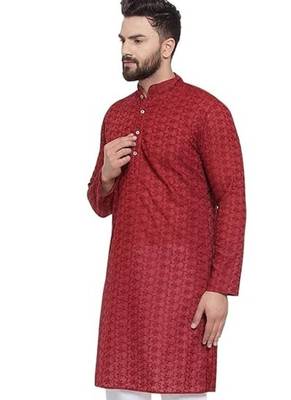 Maroon chikankari cotton embroidery men kurta 5