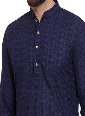 Navy blue chikankari cotton embroidery men kurta 4