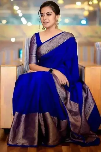 Royal blue silk blend woven saree