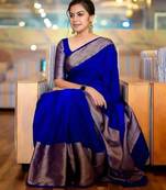 Royal blue silk blend woven saree