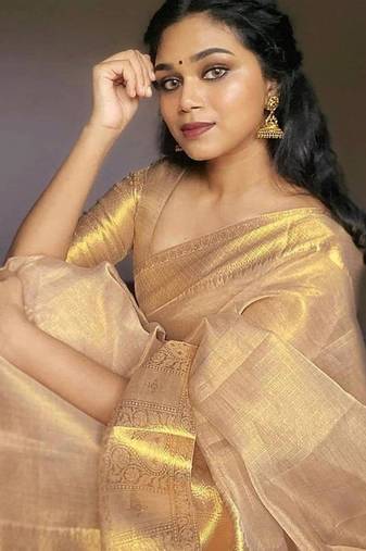 Beige tissue woven saree