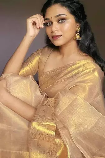 Beige tissue woven saree