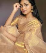 Beige tissue woven saree