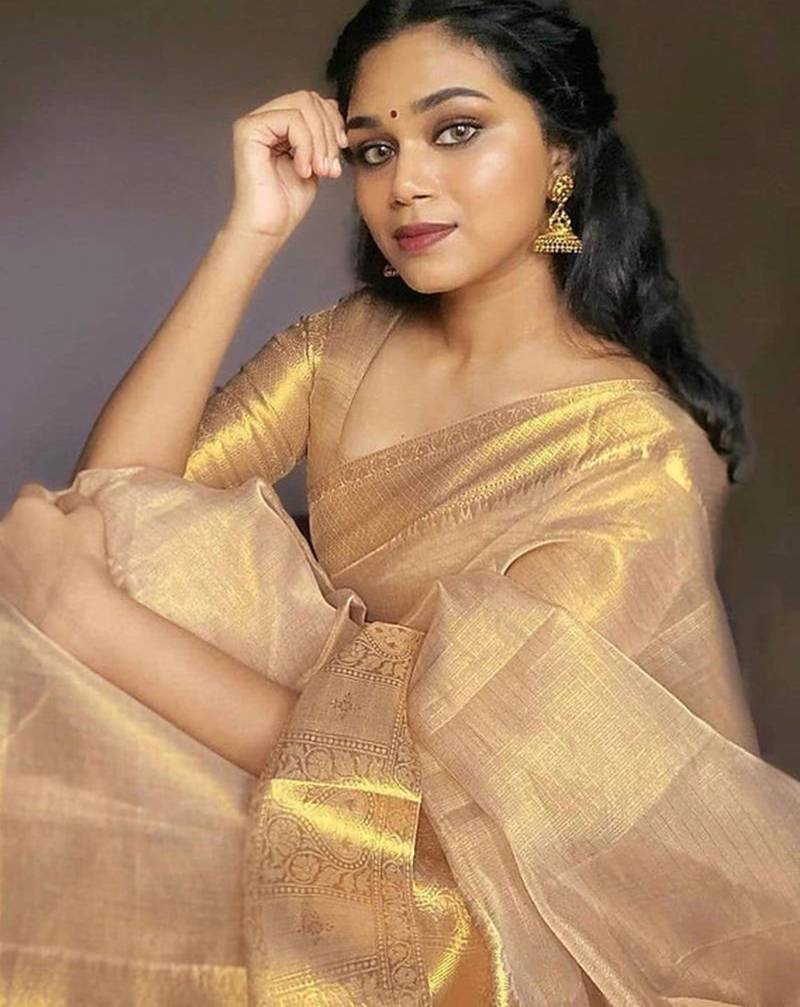 Beige tissue woven saree