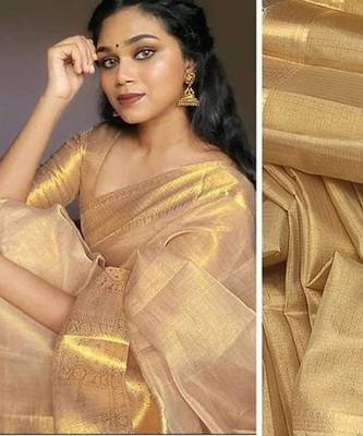 Beige tissue woven saree 4