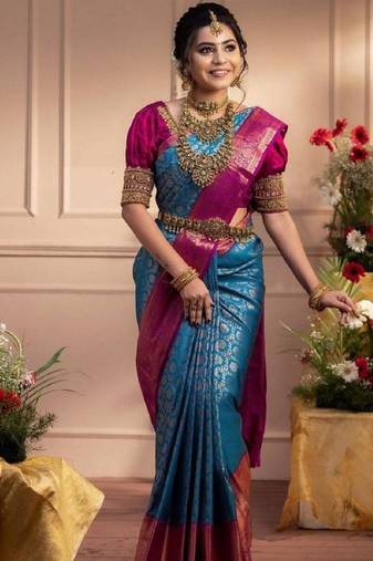 Sky blue art silk woven saree