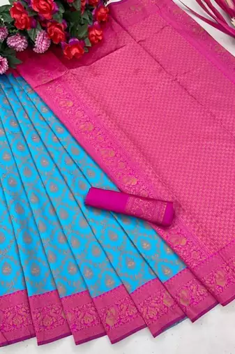 Sky blue art silk woven saree