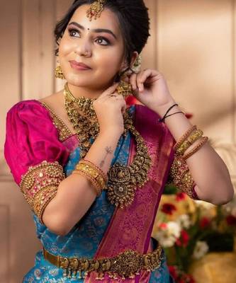 Sky blue art silk woven saree 3